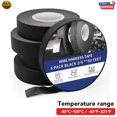 Wire Harness Cloth Electrical Tape 5 rolls 3/4″ 50 FT Wire Loom Heat Proof Tape