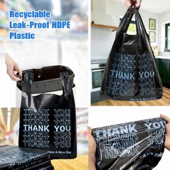 Black Thank You T-Shirt Bags 1000 Count Heavy Duty Grocery Retail Shopping Bags