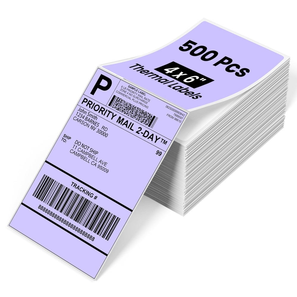 4×6 Thermal Labels for Shipping Label Printer – 500PCS Purple Mailing Labels …
