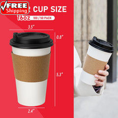 16 Oz 100 Pack Coffee Cups with Lids and Sleeves, Hot Paper Coffee Cups with Lid