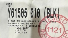 BELDEN Communications Coax Cable RG6 18 AWG 3 GHZ 010 75 OHM BLACK 1000ft CATV