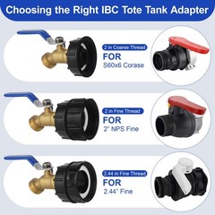 Gallon IBC Tote Hose Adapter 3 Size IBC Tote Adapter 2.44 Fine、2 Fine