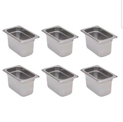 6-Pack 1/9 Size Stainless Steel Silver Steam Table / Hotel Pans – 4″ Deep