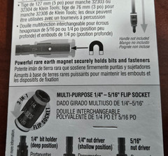 Klein Tools 32768 Impact Rated Driver Set Flip Socket 3-in-1 Bit Holder 1/4 5/16