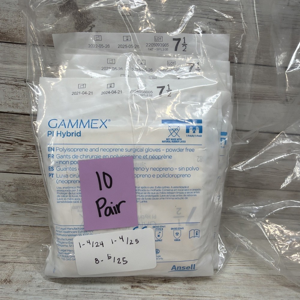 Gammex PI Hybrid Surgical Gloves Sterile Ansell *10 Pair* Size: 7.5 *See Dates*