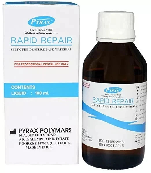 Pyrax RAPID REPAIR Self Cure Denture Repair Liquid 100ml Bottle free shipping fs