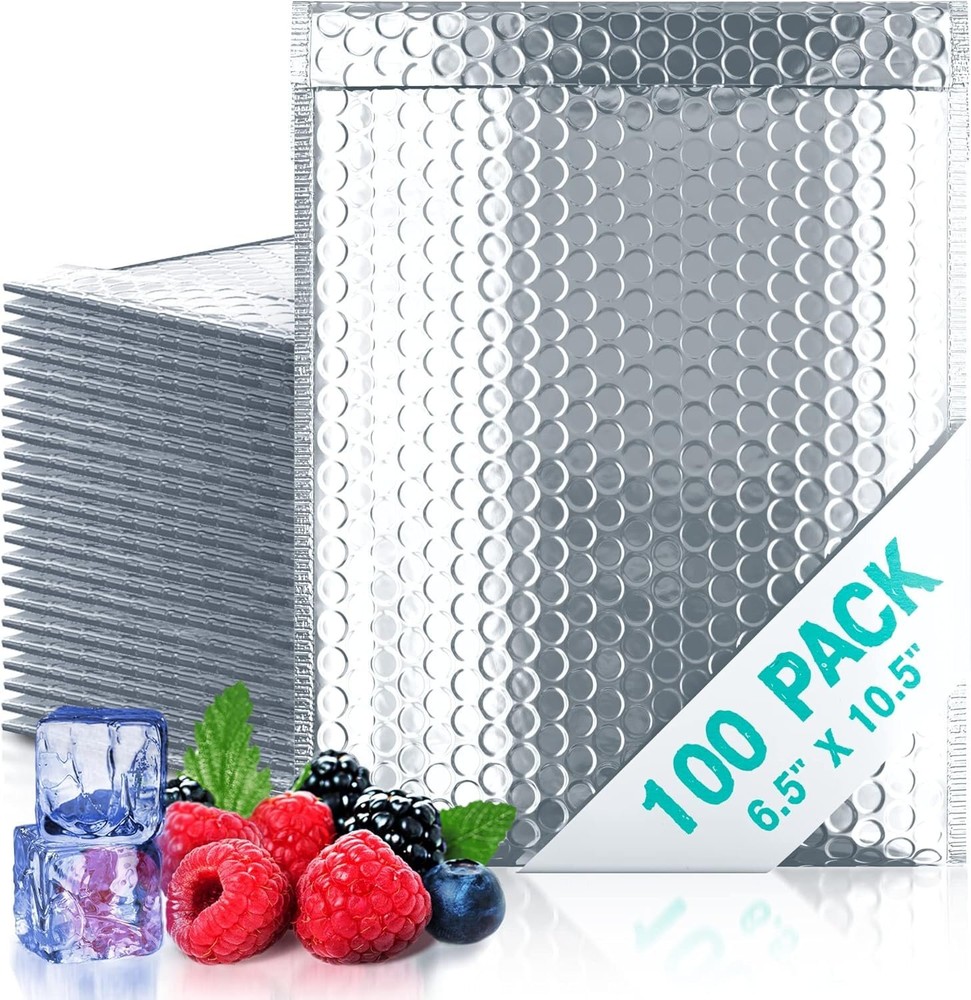 100 Thermal Insulated Bubble Mailers 6.5×10.5 Food Grade Envelopes