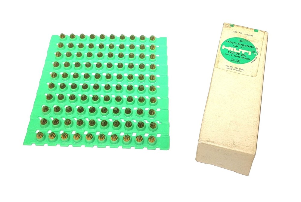 HILTI 1-350110, Safety Boosters, No. 3/110M Green, Cal. 27, Power 3, Box of 100