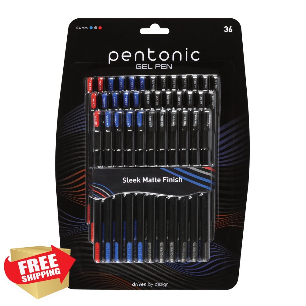 Pentonic Gel Pens 36ct Black Blue Red Fine Point
