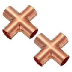 2 Pcs 3/4″ 19.05mm Copper Cross Pipe Fitting 4 Way Welding Copper Connector