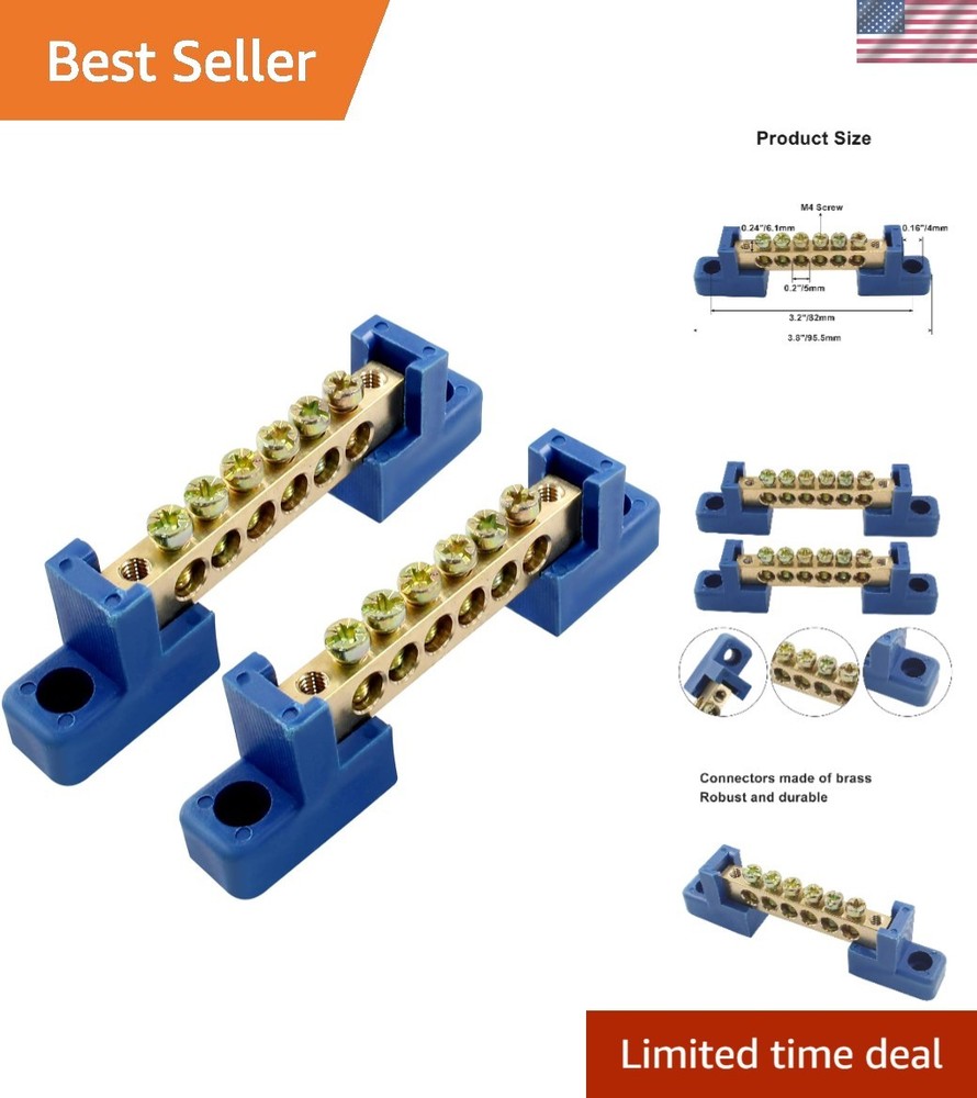 Compact 8 Position Blue Brass Screw Terminal Bus Bar for Automotive & Marine Use
