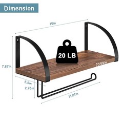 BTY Paper Towel Holder Wall Mount Farmhouse Wood Paper Towel Holder with Shel…