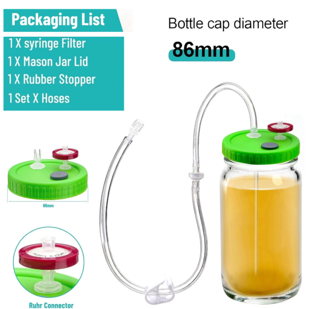 Upgraded Lliquid Culture Lid w/ Tubing for Media Extraction Standard Mason Jar