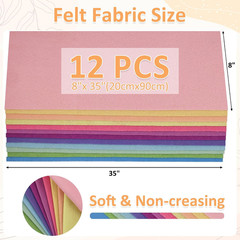 12 Rolls 8″X35″ 1.4Mm Thick Soft Felt Fabric Sheet 12 Assorted Macarone Series C