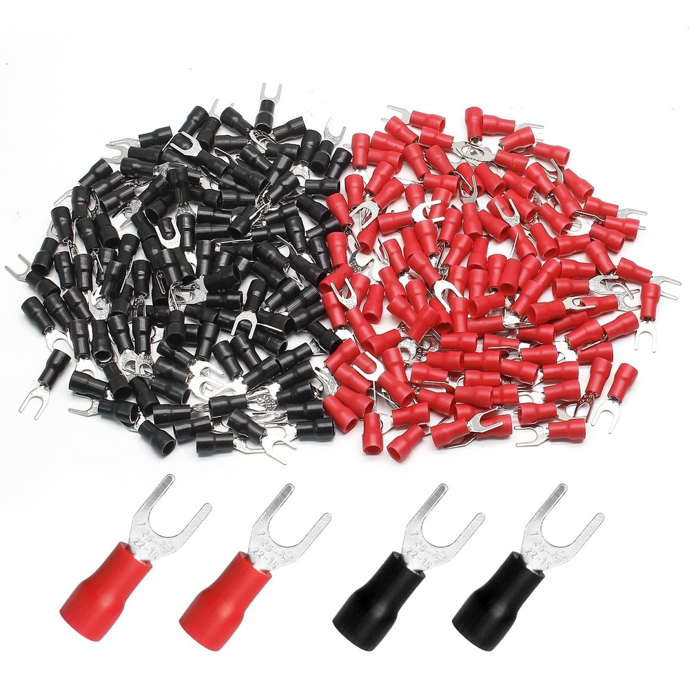 Litoexpe 200 Pcs 22-16 AWG Insulated Fork Spade Wire Connector, U Type Electr…