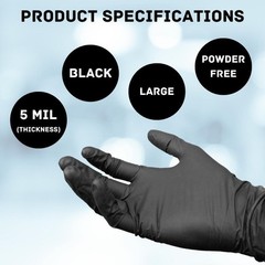 1000 Shield Nitrile 5mil Powder Free Gloves Black (Latex Vinyl Free) Large