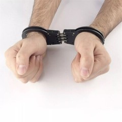 Professional Police Handcuffs Hinged Stainless Steel Black Heavy Duty + Two Keys