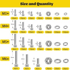 1220PCS M3 M4 M5 M6 Metric Screws Assortment Kit,Hex Socket Head Cap Bolts Nu…