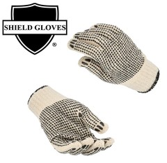 Large 24 Pairs – Tan, Black Double Dot PVC Gloves Knitted Cotton, PVC