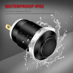 6Pcs 12V Momentary Push Button Switch Waterproof Black Metal 12Mm 1/2′