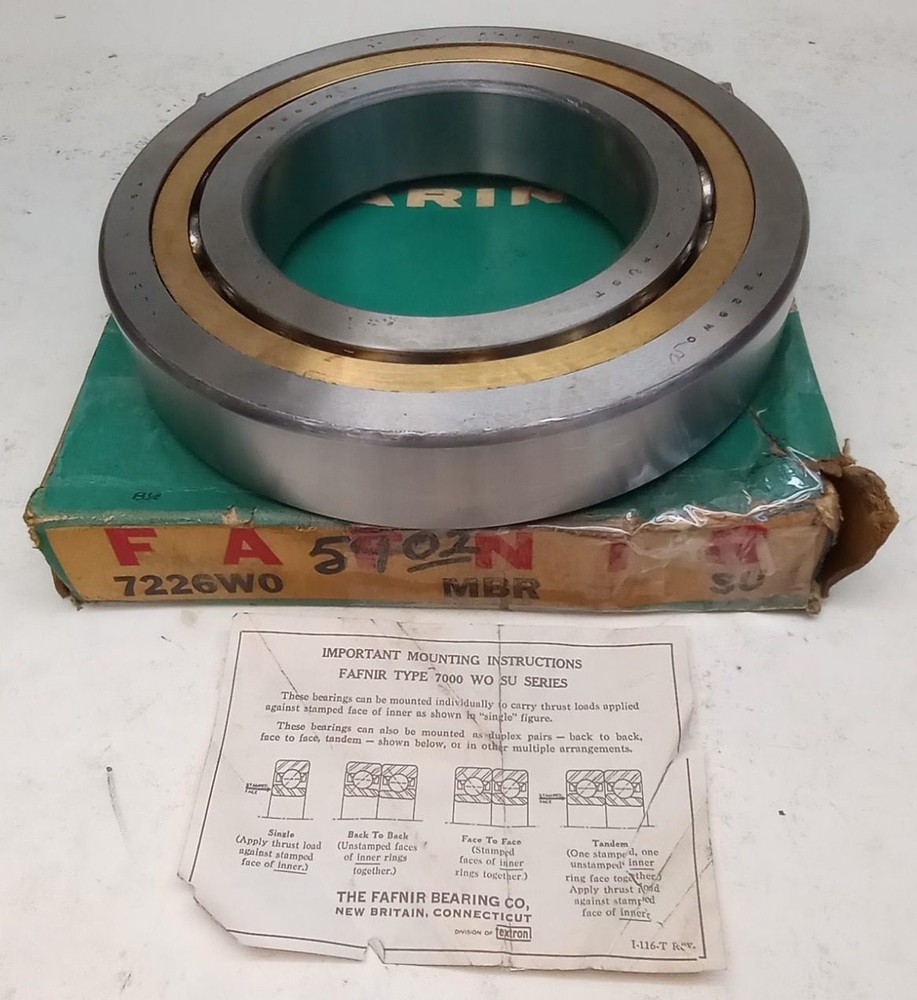 Fafnir 7226WO MBR SU Angular Contact Ball Bearing 130X230X40mm