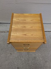 Vintage Industrial Mission Style Oak Wood Filing File Cabinet 2 Drawer Brass E69