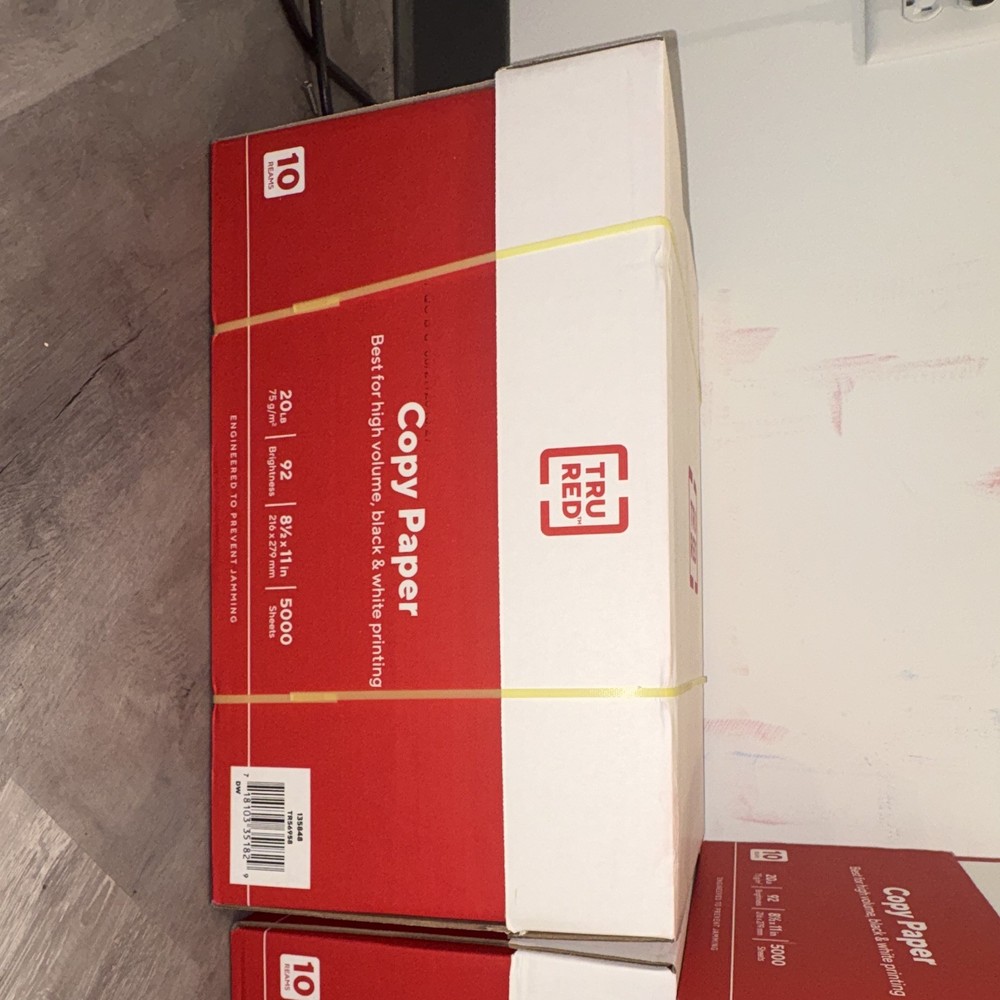 TRU RED Copy Paper 8.5 x 11 White 20lb 92 Bright 10 Reams TR56959