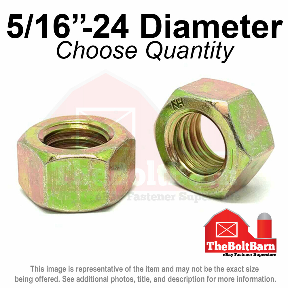 5/16″-24 Grade 8 Finished Hex Nuts Zinc Yellow FINE Thread (Pick Quantity)