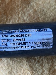 Toughmet 3 TS 160 Rod C72900 AMS4597 1-1/4” Dia 19-3/4”L 8 Lb 4 Oz CuNi15Sn8