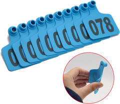 100 Plastic Cattle Ear Tags 001-100 for Livestock Identification (Blue)