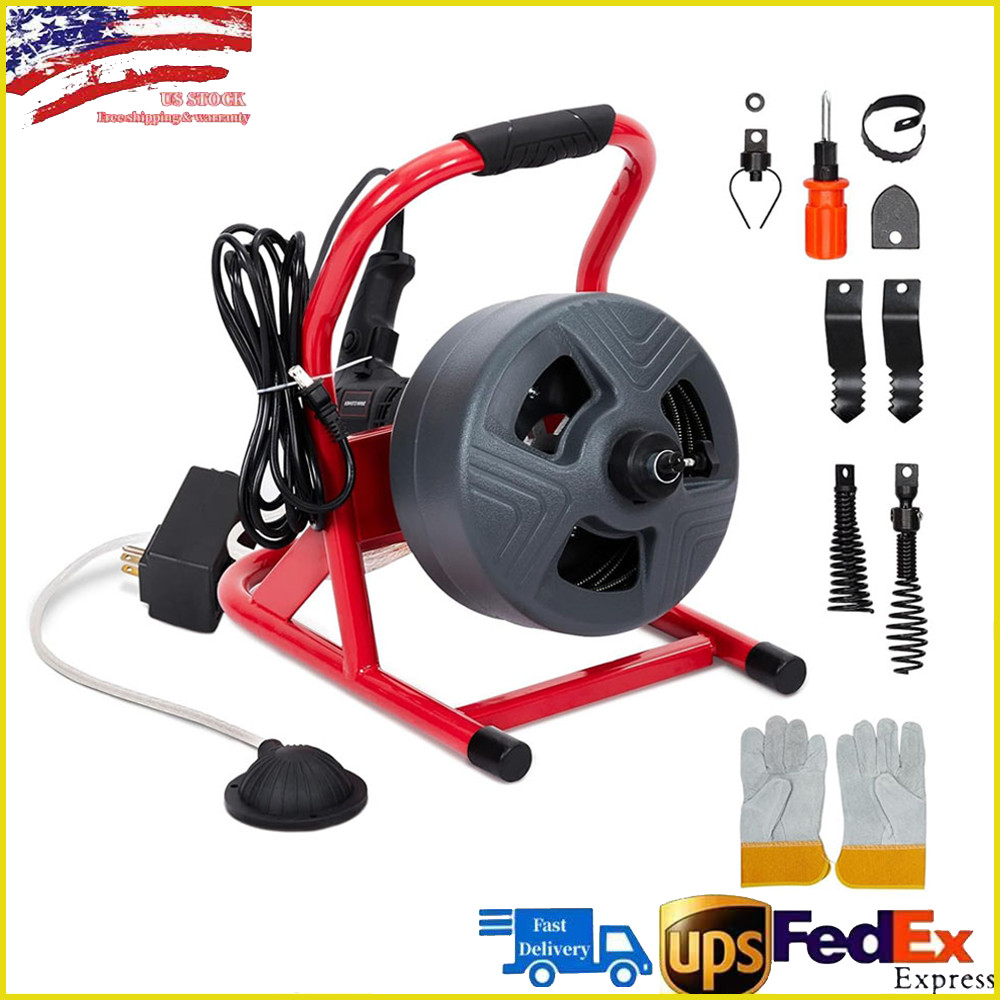 50Ft x 5/16″ Drain Cleaner Machine for 3/4″ to 3″ Pipe Drain Auger Sewer Snake