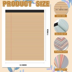 Fuutreo 8 Pcs 8.5” x 11” Colored Legal Pad 50 Sheets Per Advanced Grey
