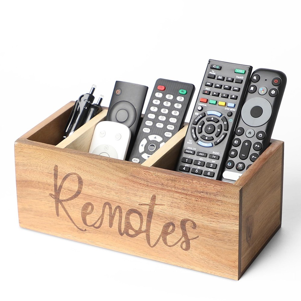 1 PCS Wooden TV Remote Control Holder 3 Slot 9.84 Inch Table Organizer Brown