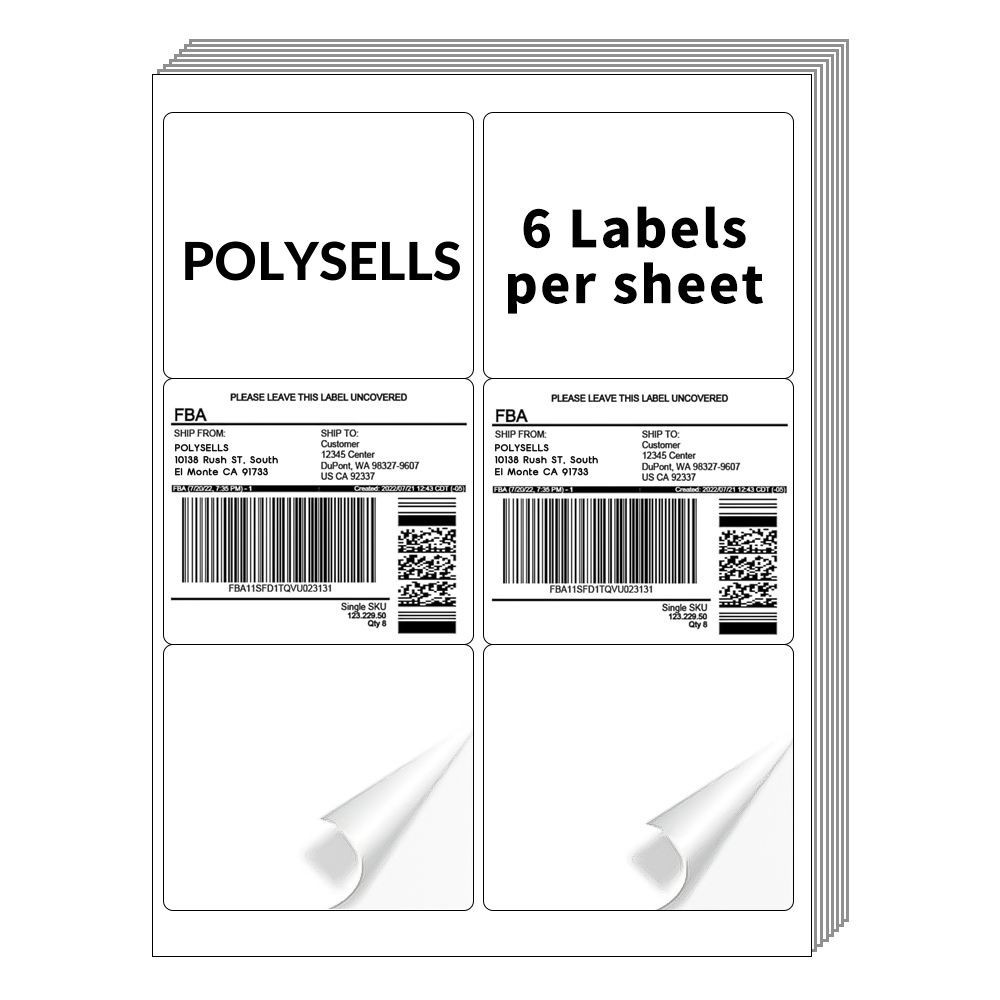 4×3-1/3 Shipping Labels 6 Per Sheet 6UP Printable Sticker Paper for Laser Inkjet
