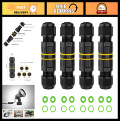 4 Pin Waterproof Electrical Wire Connector IP68, 5-12mm, 24A 450V, 2 Way, 4 Pack