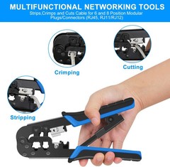 RJ45 Crimp Tool for Cat5 Cat5e Cat6, RJ-11, 6P/RJ-12, 8P/RJ-45 Crimp, Cut and St