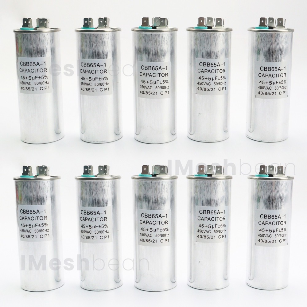 10Pcs Dual Run AC Capacitor 45+5 MFD µF 370-440VAC 50/60Hz 5% HVAC Capacitor