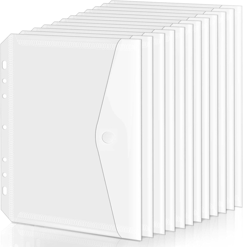 8.5X5.5 Binder Pockets, Poly Mini Binder Pocket 5.5 X 8.5 Inches, 7-Hole Punched