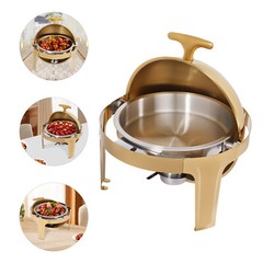 Gold Round Roll-Top Chafing Dish Set Commercial Stainless Steel Buffet Warmer
