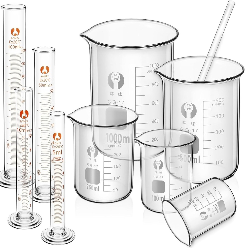 10 Pack Glass Lab Pyrex Beaker Set Measuring Cup 50/100/250/500/1000 ML