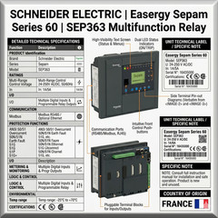 SCHNEIDER ELECTRIC 59836 SEP363 EASERGY SEPAM SERIES 60 WITH HMI/24-250V RELAY