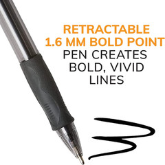 BIC Glide Bold Black Ballpoint Pens, Bold Point (1.6Mm), 12-Count Pack, Retracta