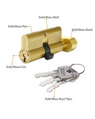 Solid Brass Lock Cylinder with 3 Keys 63mm Door 63MM-KD, Brushed