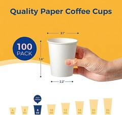 200 Pack 8 oz Eco-Friendly Disposable Paper Coffee Cups for Hot & Cold Beverages