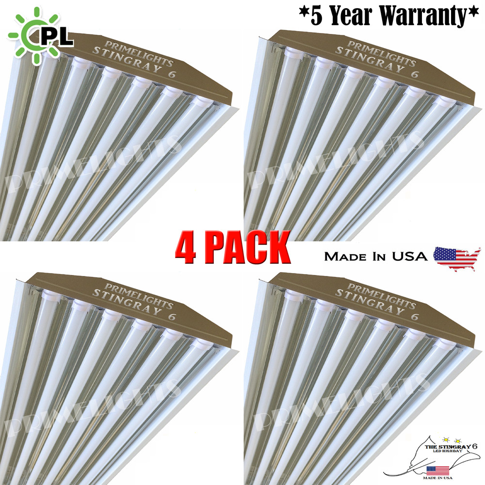 (Qty 4) 6 Bulb / Lamp T8 LED High Bay Light, Warehouse, Industrial, Shop FROSTED
