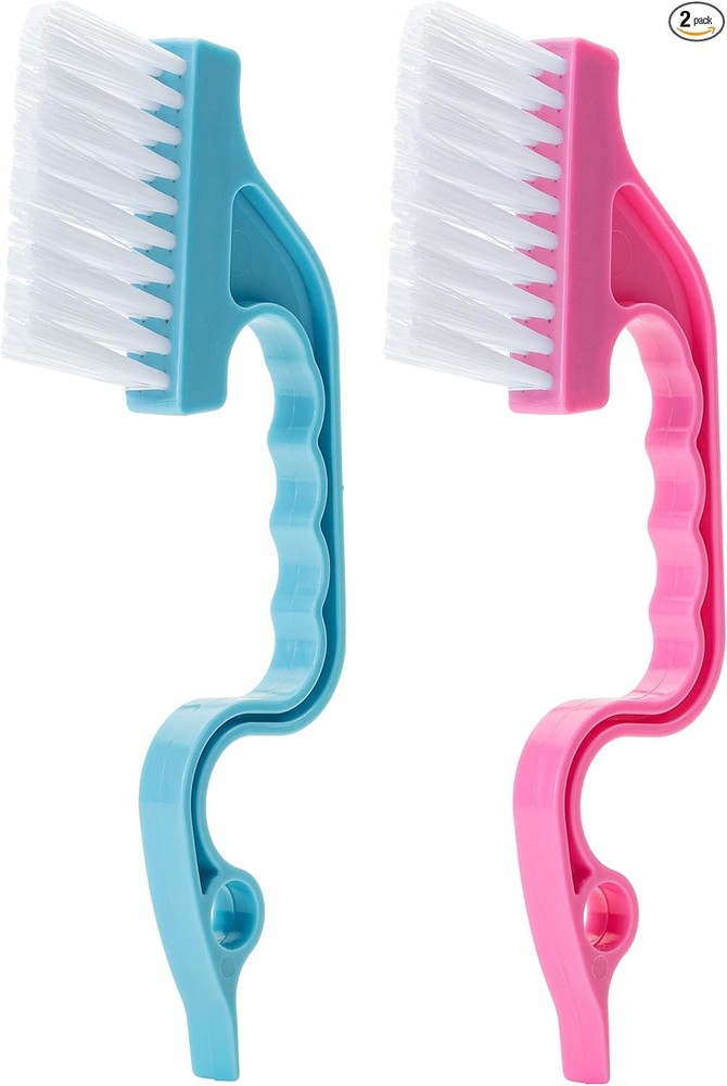 Window Track Cleaning Brush with Ergonomic Handle and Built-in Scraper, 2-Pack,
