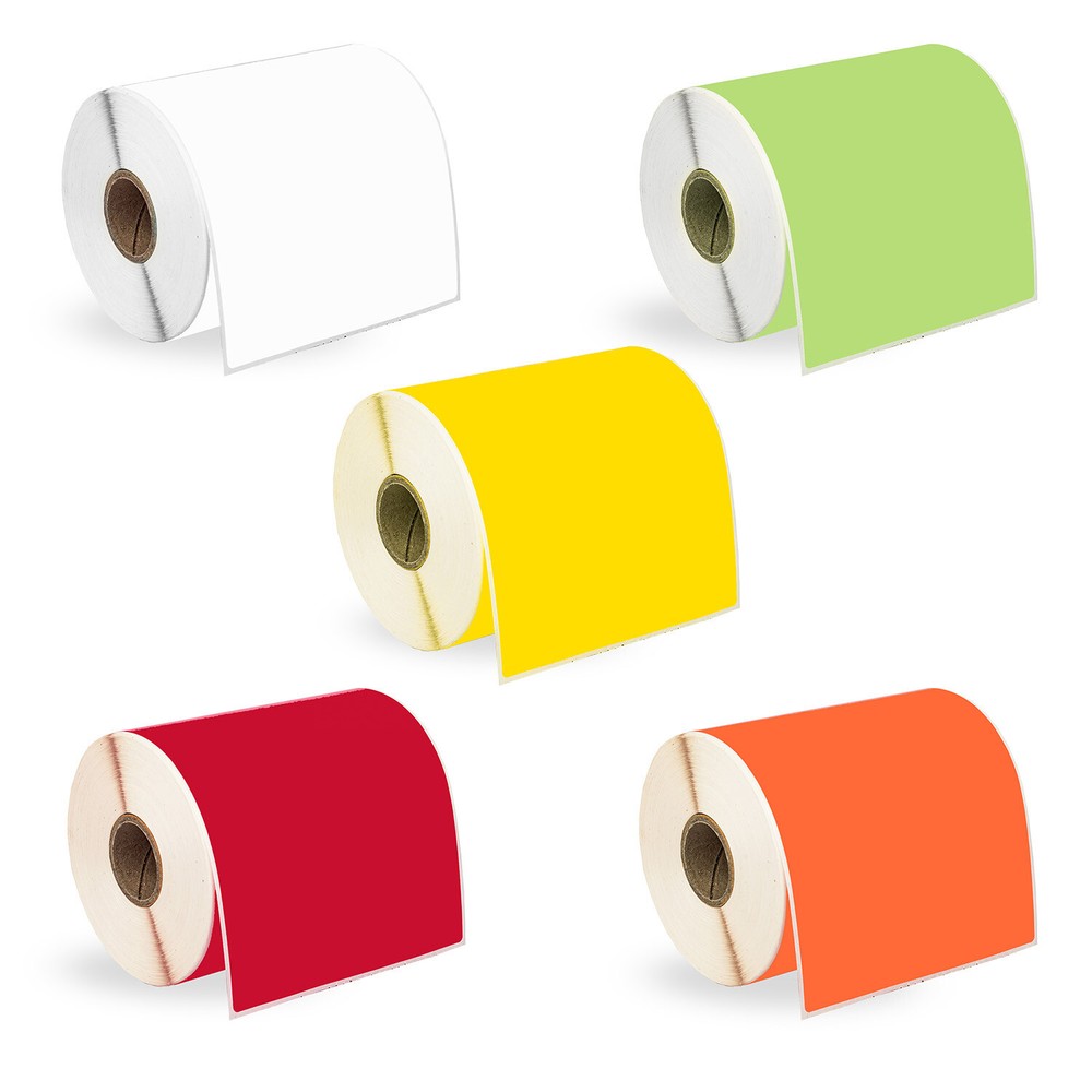 ZEBRA 4×6 COLOR COMBO Labels 1″ Core 5 Rolls:1 ea WHITE GREEN YELLOW RED ORANGE