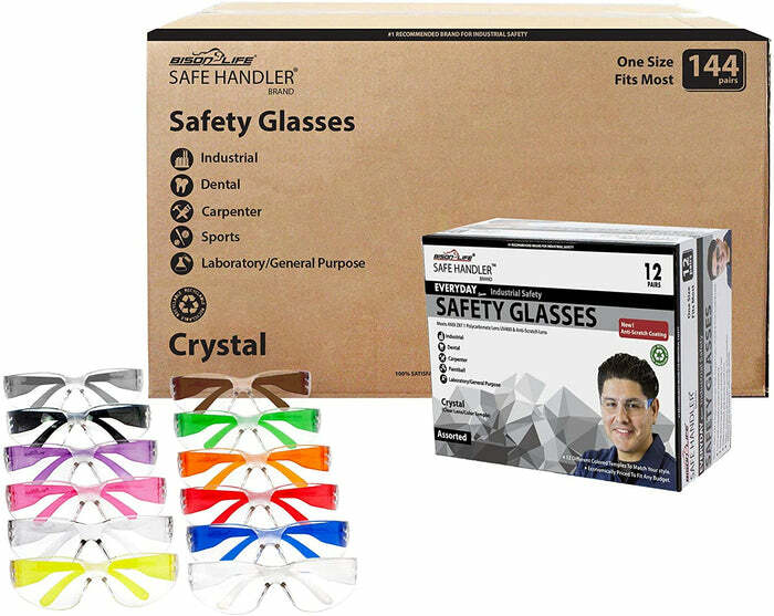 Crystal Clear Lens Color Temple Safety Glasses (Pack of 144)