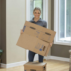 Small Classic Moving Box 5 Pack, Reinforced Handles, Tape-Free Assembly, Box wit
