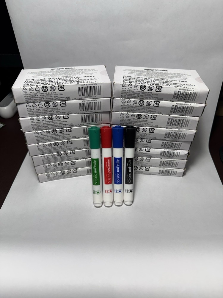 Amazon Basics Dry-Erase Chisel Tip White Board Markers – Multicolor, Pack of 64